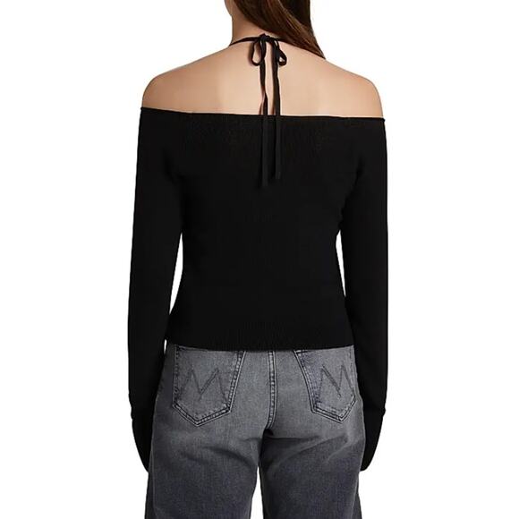 Good American Women Black Stretch Knit Off-the-Shoulder Slim Halter Top Size M - Picture 4 of 5